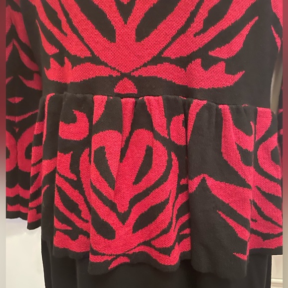 Spense Medium Peplum V-Neck Style Knit Dress in festive Red and Black. - Picture 2 of 13